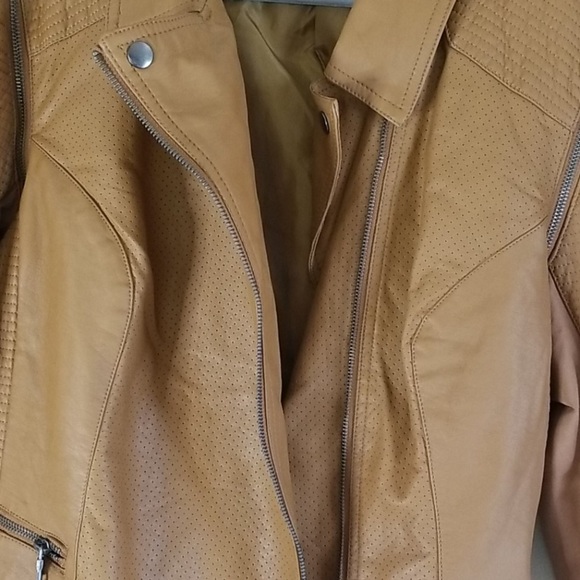 EUC Kate & Mallory Convertible Cognac Leather Vest Moto Jacket Perforated Detail - Picture 11 of 15